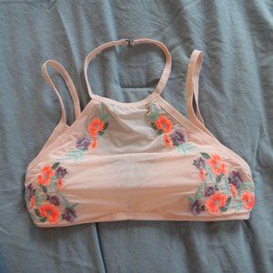 🍍 Boho Floral Embroidered High-Neck Bralette, XS